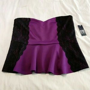 Plus size purple and black lace peplum tube top